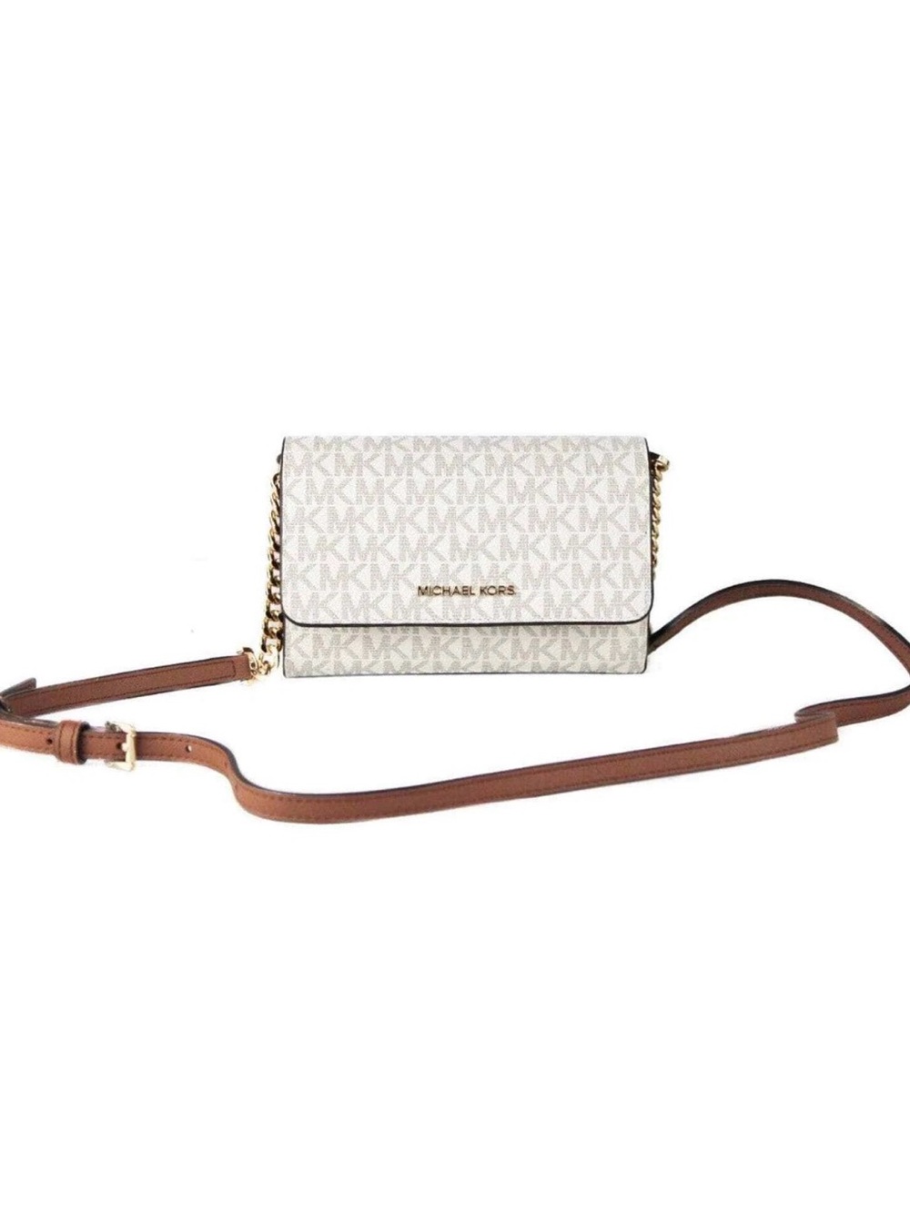 Michael Kors White & Brown Signature Crossbody Bag